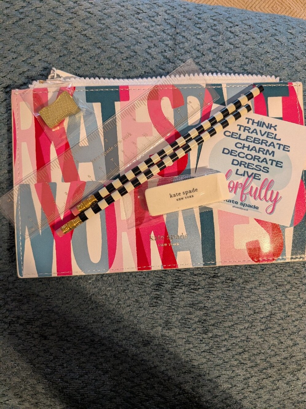 kate spade Pink, Blue & White Striped Home Office Pencil Case